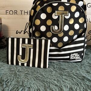 Justice Kids Polka Dot and Stripe Backpack Set - Black, White, Gold